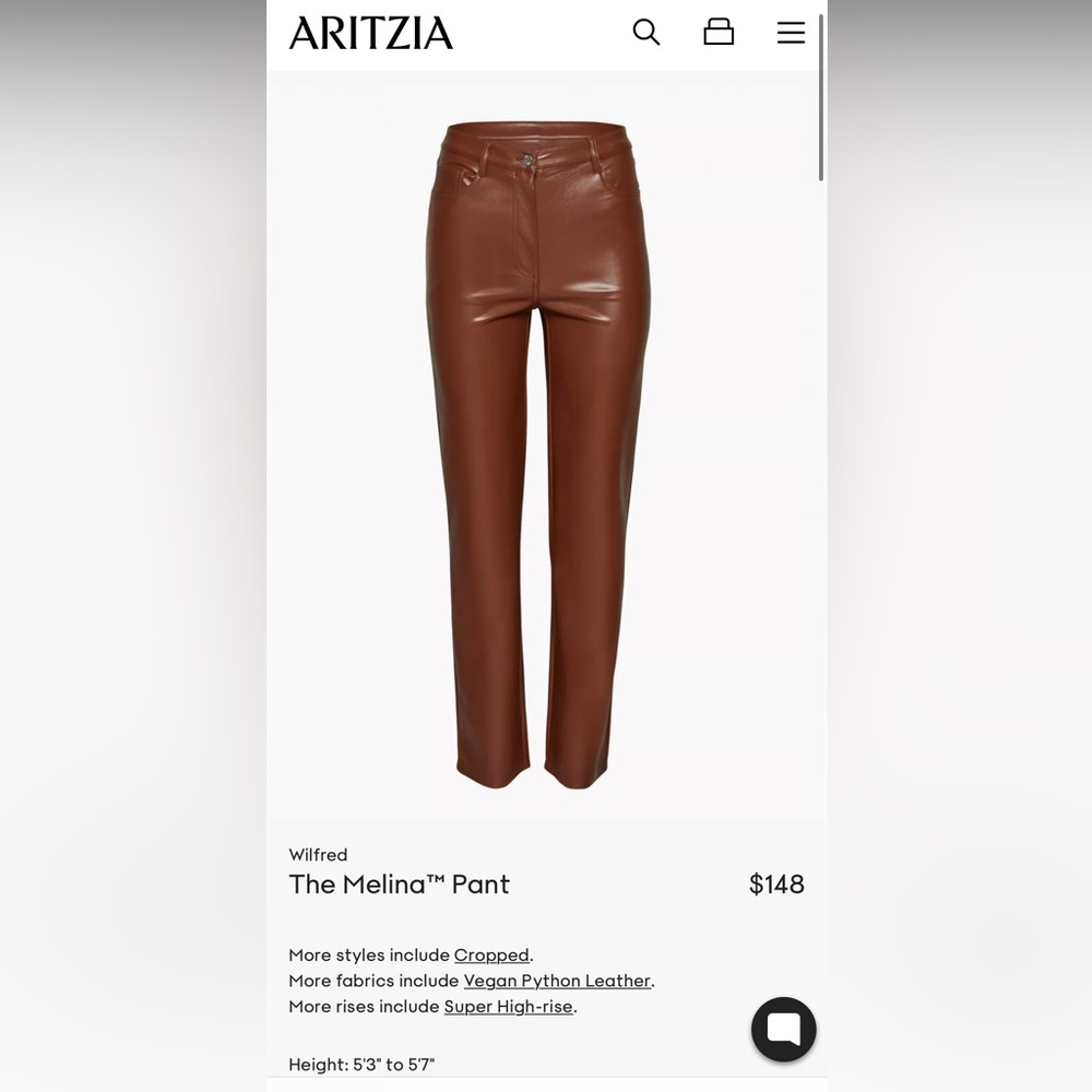 Aritzia Wilfred Melina Pants Size 6 Cognac
